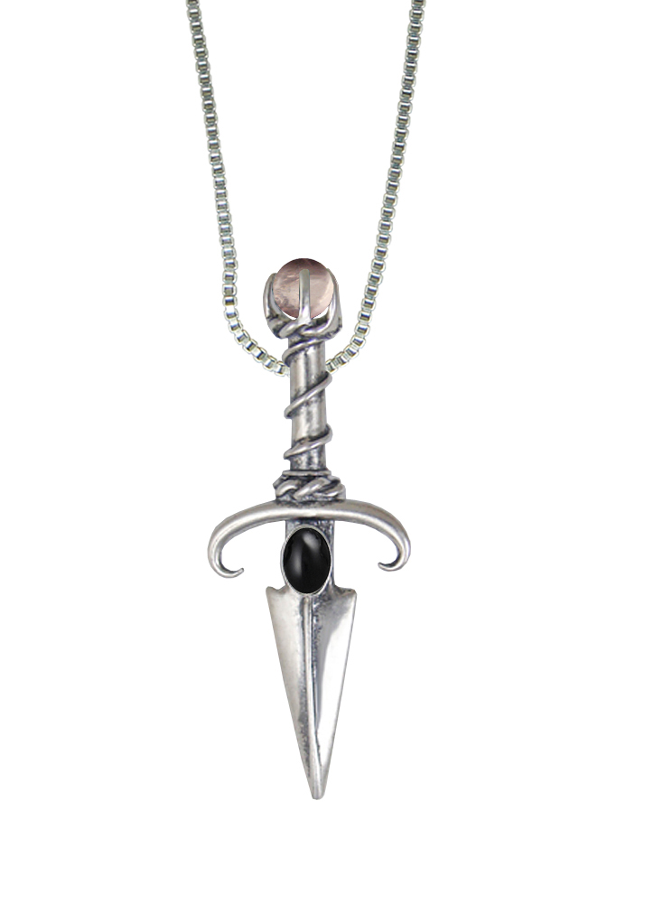 Sterling Silver Black Prince's Knife Dagger Pendant With Black Onyx